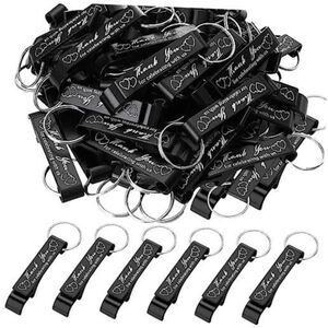 100 Pcs "Thank You" Sturdy Bottle Opener Black Keychains - Wedding Gifts, Grad